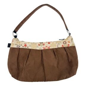 1154 Lill Studio Hobo Bag Womens Medium Brown Floral Faux Suede Excellent Boho